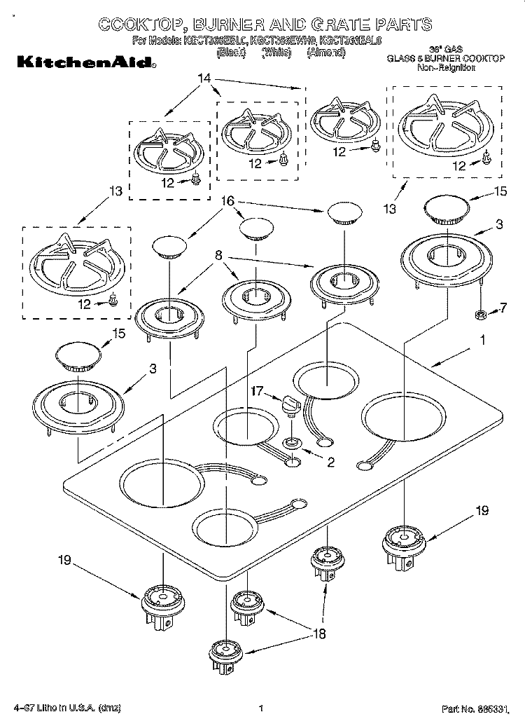 SECTION Diagram and Parts List for KGCT366EAL0  KitchenAid Cooktop