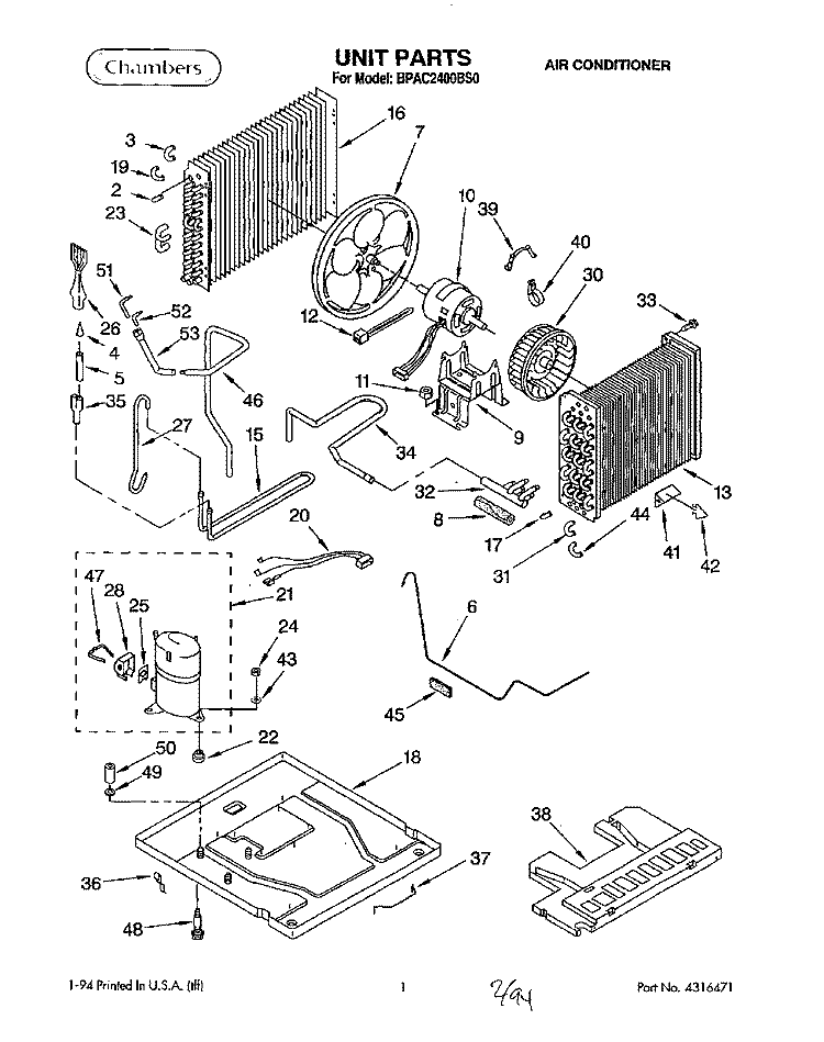 UNIT, LITERATURE Diagram and Parts List for BPAC2400BS0  KitchenAid Air Conditioner