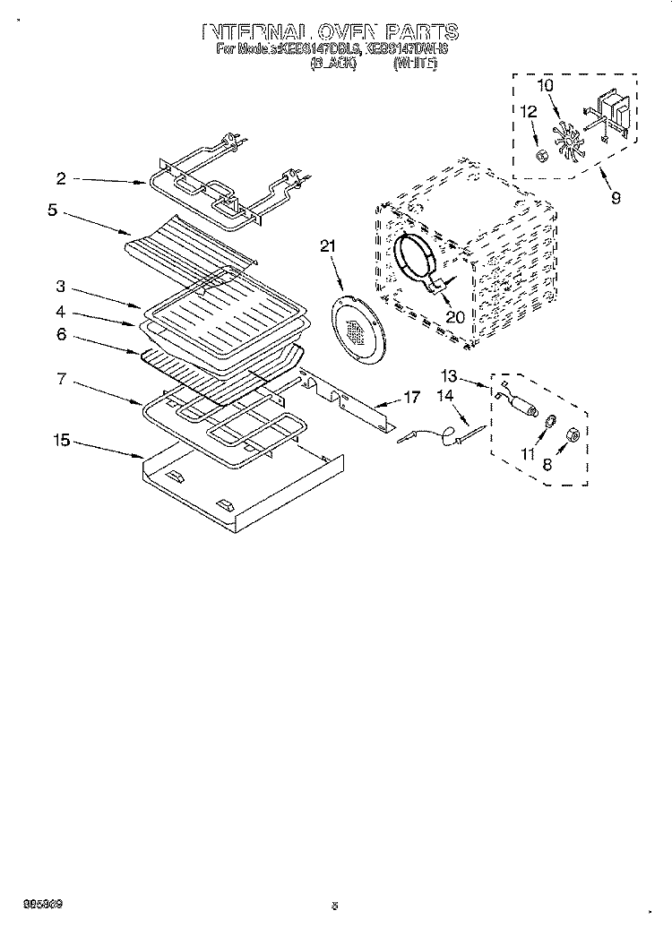 INTERNAL OVEN Diagram and Parts List for KEBS147DWH6  KitchenAid Wall Oven