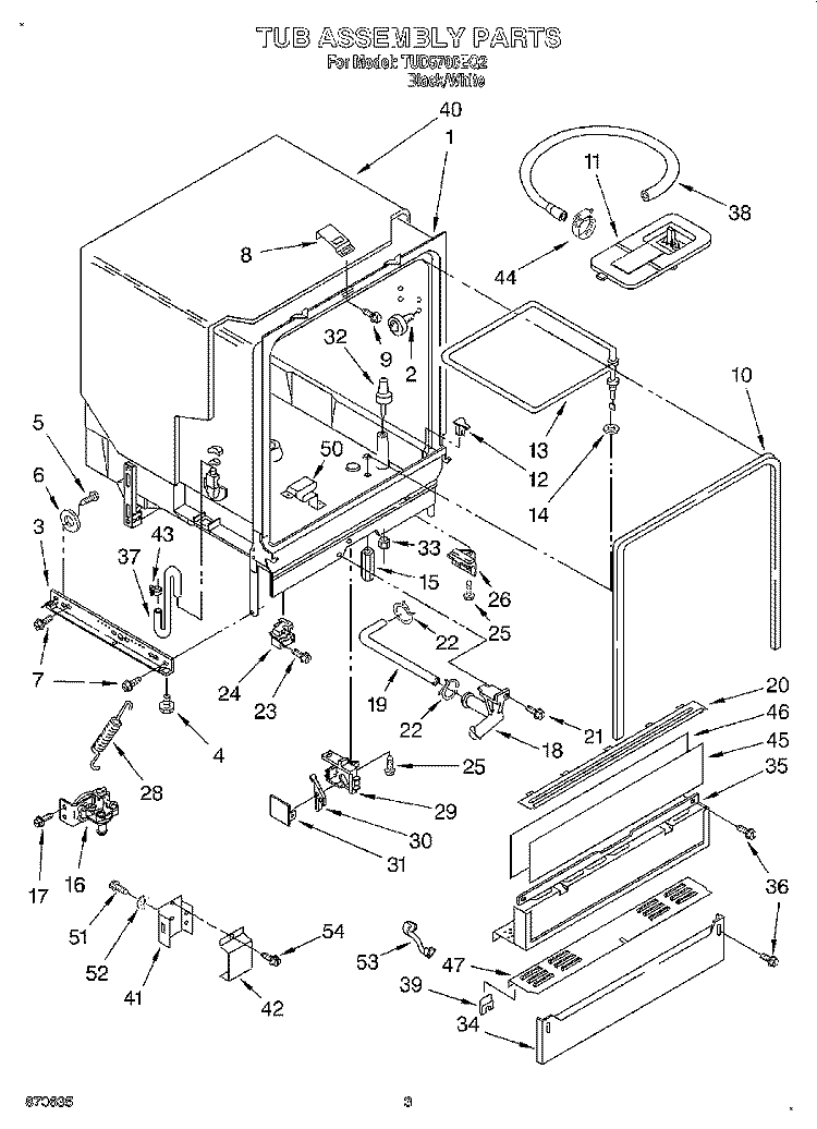 TUB ASSEMBLY Diagram and Parts List for TUD5700EQ2  Estate Dishwasher