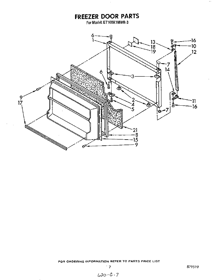 FREEZER DOOR Diagram and Parts List for ET16XK1MWR3  Whirlpool Refrigerator