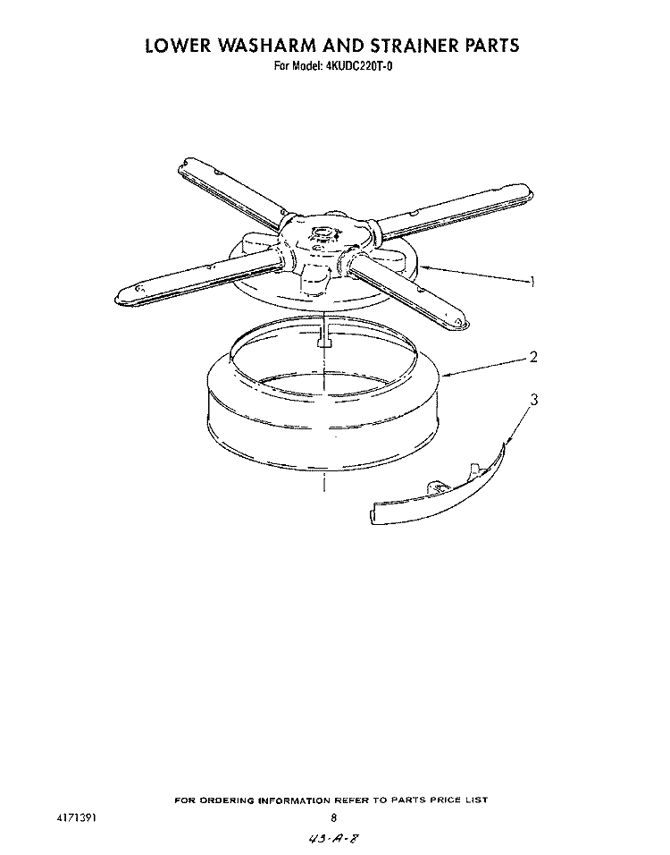 LOWER WASHARM AND STRAINER Diagram and Parts List for 4KUDC220T0  KitchenAid Dishwasher