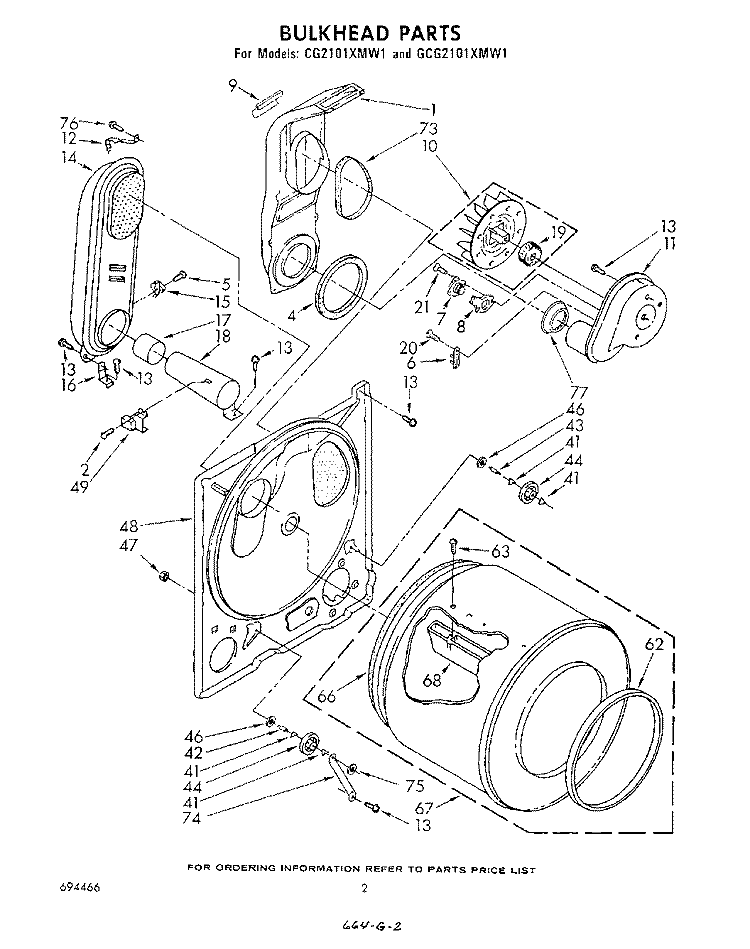 BULKHEAD, LITERATURE AND OPTIONAL Diagram and Parts List for CG2101XMW1  Whirlpool Dryer