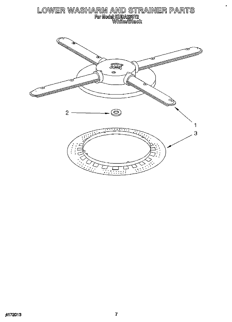 LOWER WASHARM AND STRAINER Diagram and Parts List for KUDA23SY2  KitchenAid Dishwasher