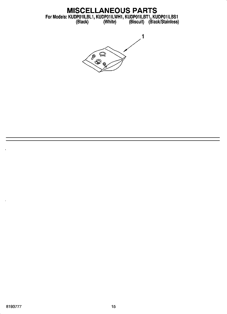 MISCELLANEOUS PARTS OPTIONAL PARTS (NOT INCLUDED) Diagram and Parts List for KUDP01ILBL1  KitchenAid Dishwasher