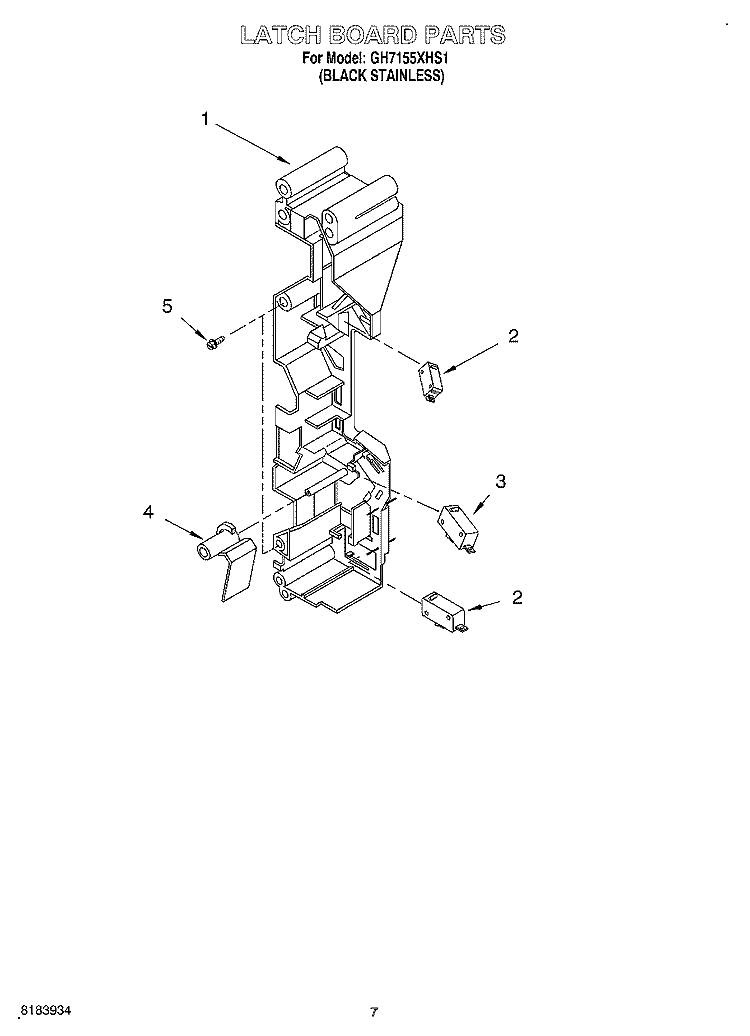 LATCH BOARD Diagram and Parts List for GH7155XHS1  Whirlpool Microwave