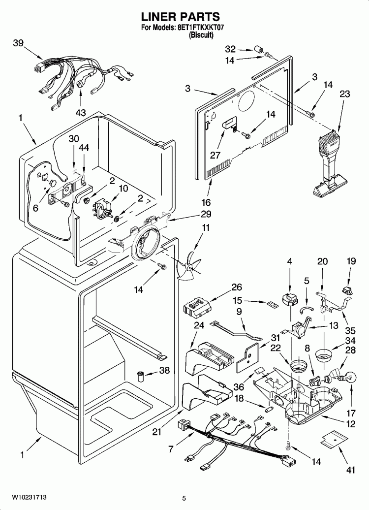 LINER PARTS Diagram and Parts List for 8ET1FTKXKT07  Whirlpool Refrigerator
