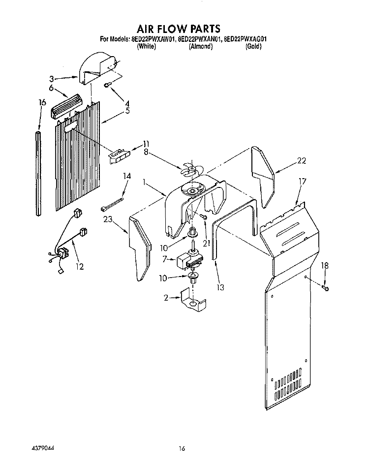AIR FLOW Diagram and Parts List for 8ED22PWXAW01  Whirlpool Refrigerator