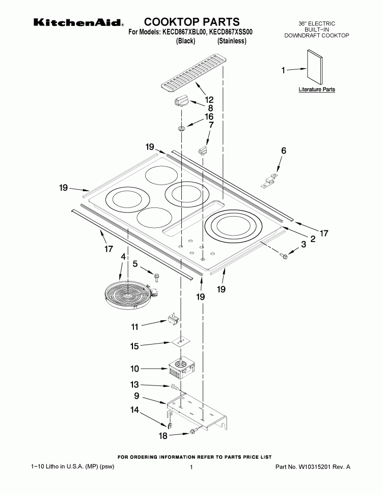 COOKTOP PARTS Diagram and Parts List for KECD867XSS00  KitchenAid Cooktop