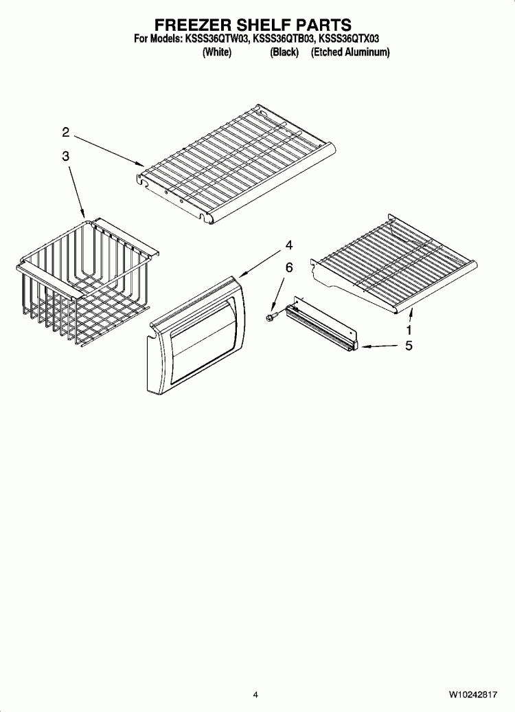 FREEZER SHELF PARTS Diagram and Parts List for KSSS36QTB03  KitchenAid Refrigerator