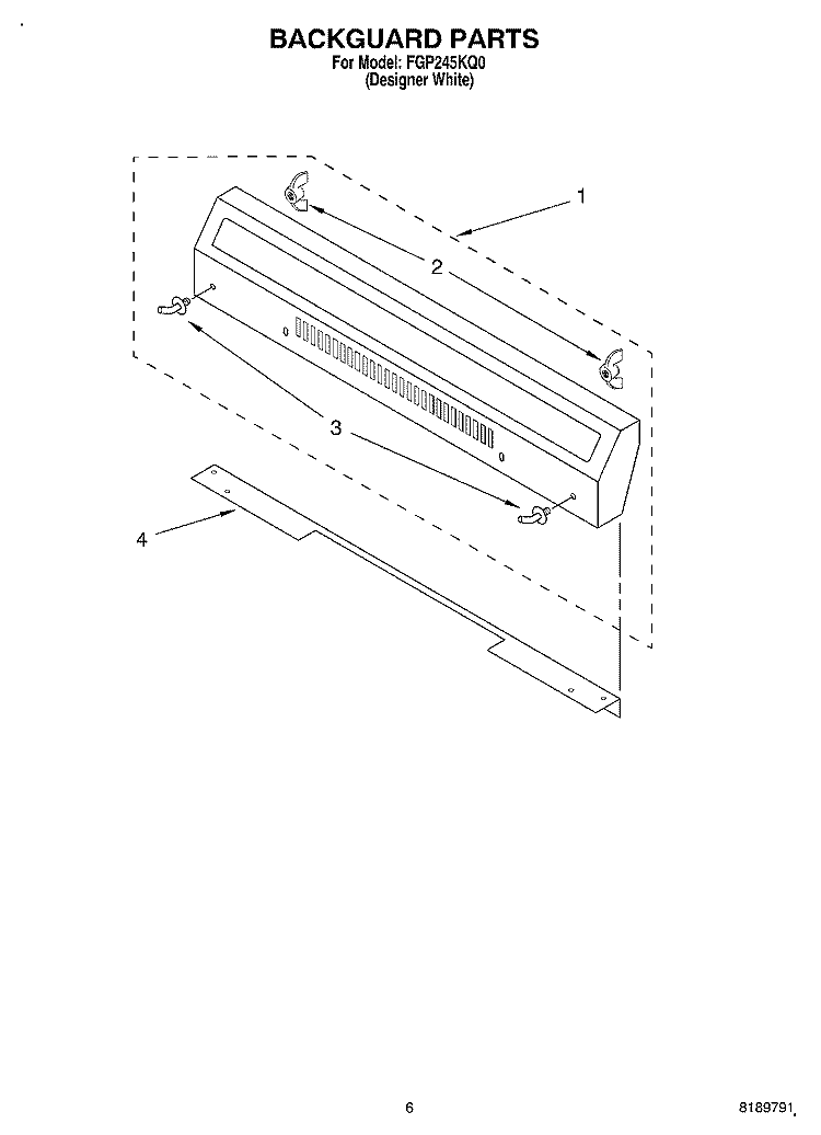 BACKGUARD Diagram and Parts List for FGP245KQ0  Roper Range