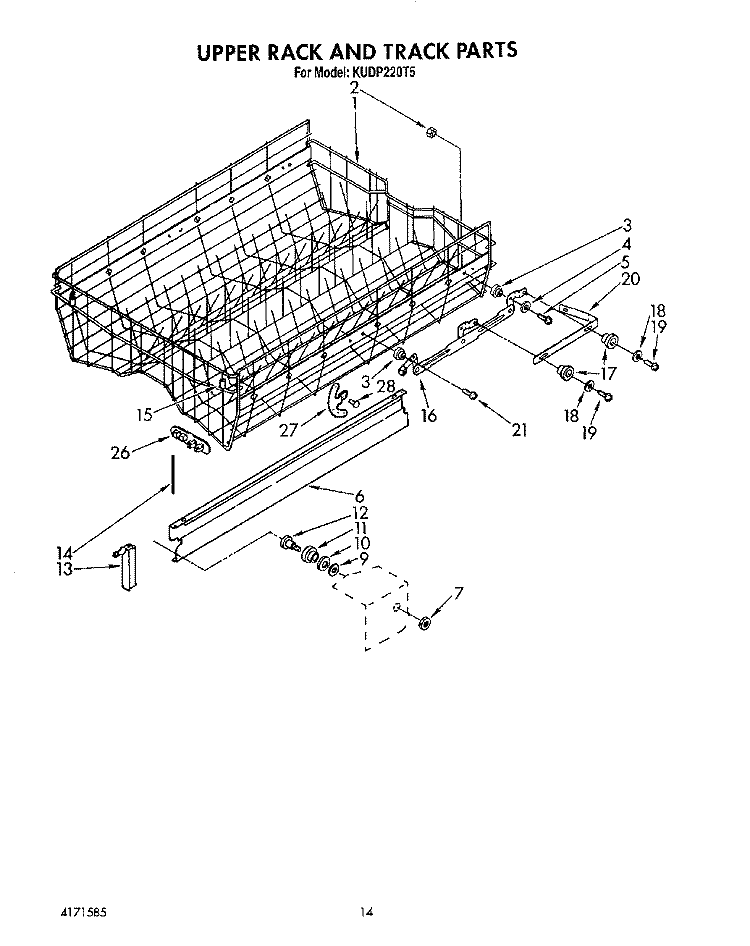 UPPER RACK AND TRACK Diagram and Parts List for KUDP220T5  KitchenAid Dishwasher