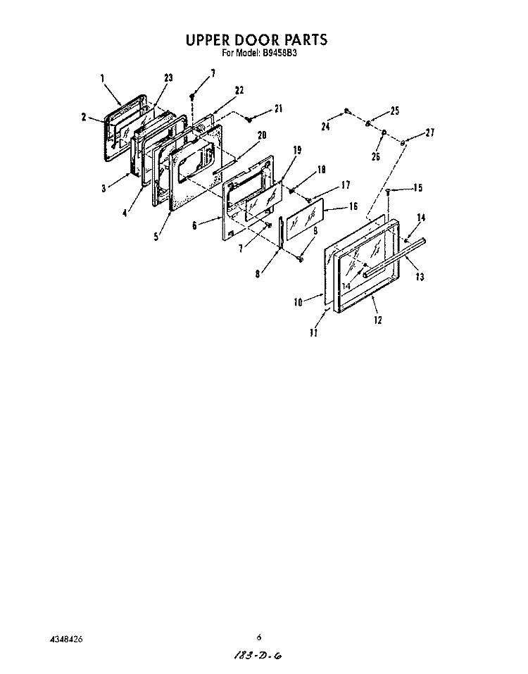 UPPER DOOR Diagram and Parts List for B9458B3  Roper Wall Oven
