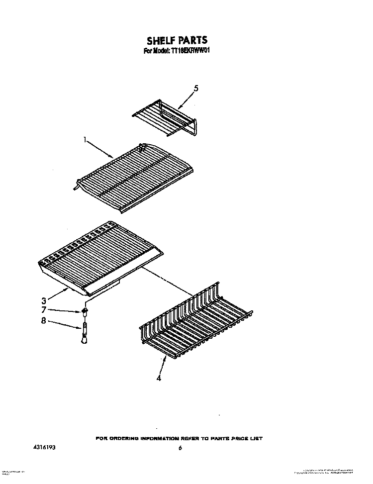 SHELF Diagram and Parts List for TT18EKRWW01  Estate Refrigerator