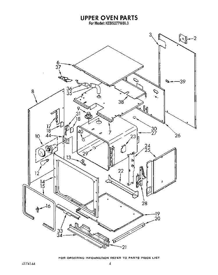 UPPER OVEN Diagram and Parts List for KEBS277WAL3  KitchenAid Wall Oven