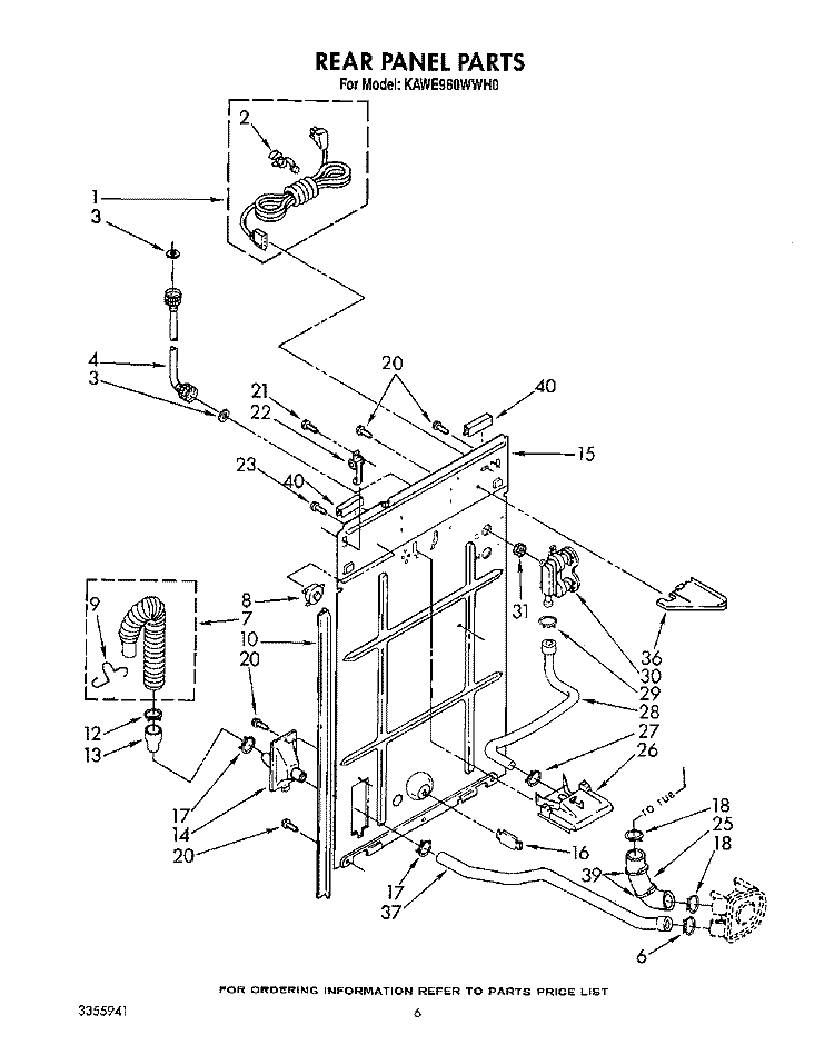 REAR PANEL Diagram and Parts List for KAWE960WAL0  Whirlpool Washer