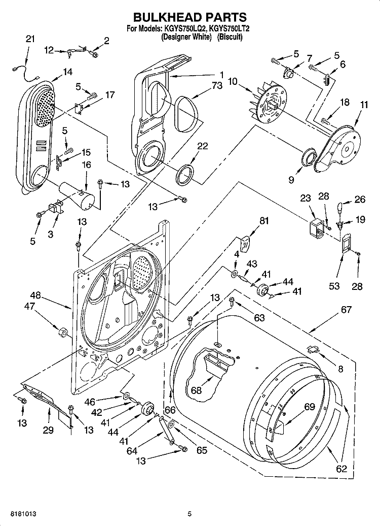 BULKHEAD PARTS Diagram and Parts List for KGYS750LT2  KitchenAid Dryer