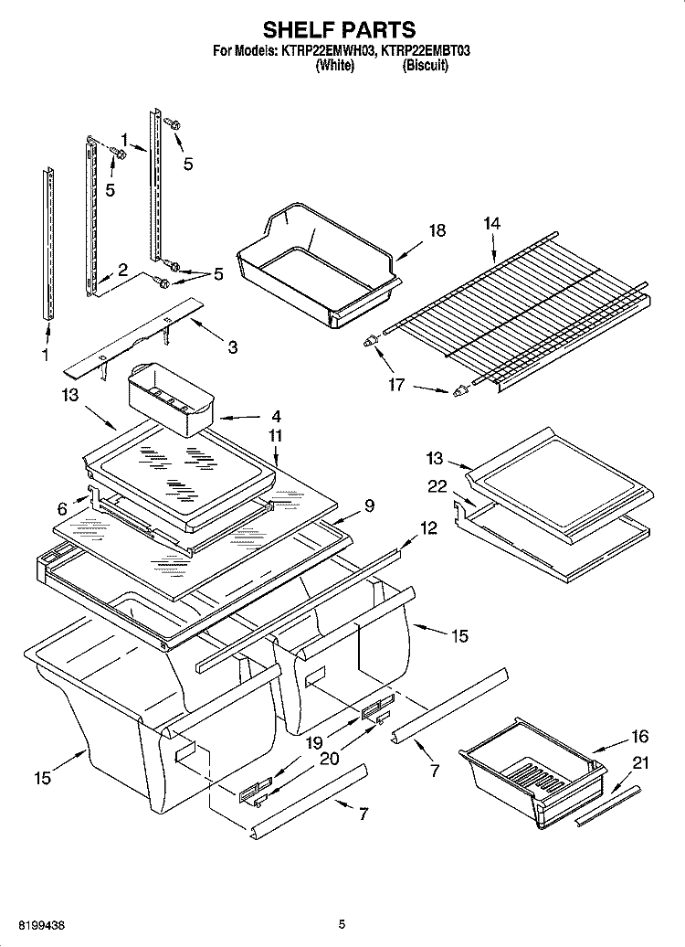SHELF PARTS Diagram and Parts List for KTRP22EMBT03  KitchenAid Refrigerator