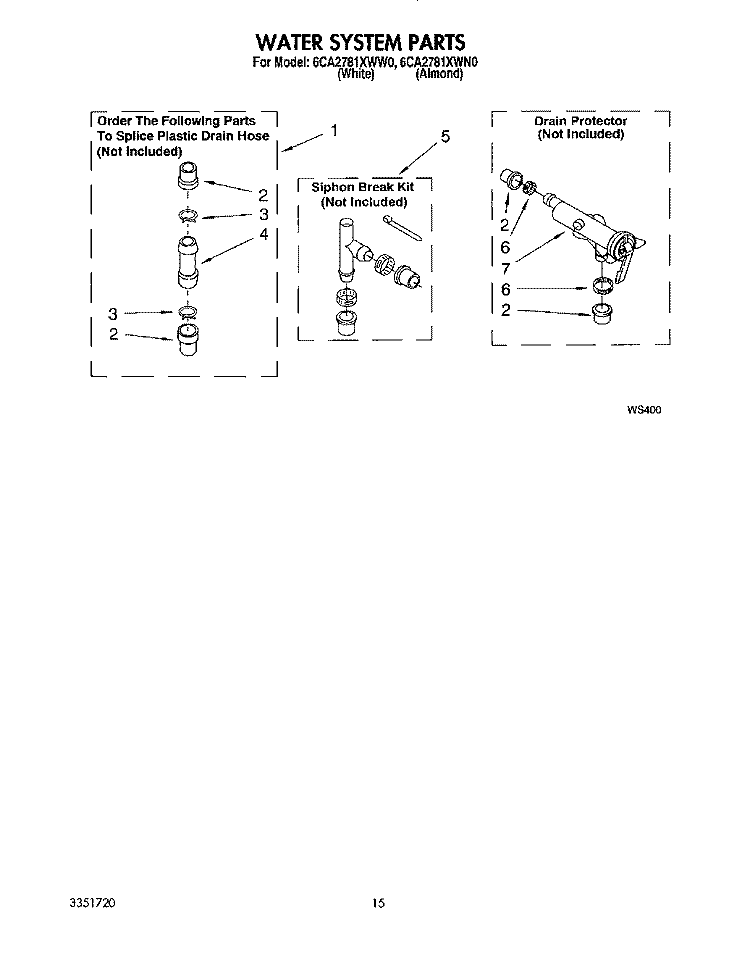 WATER SYSTEM Diagram and Parts List for 6CA2781XWW0  Whirlpool Washer