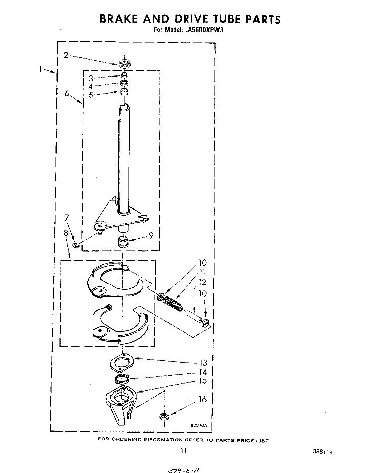BRAKE AND DRIVE TUBE Diagram and Parts List for LA5600XPW3  Whirlpool Washer