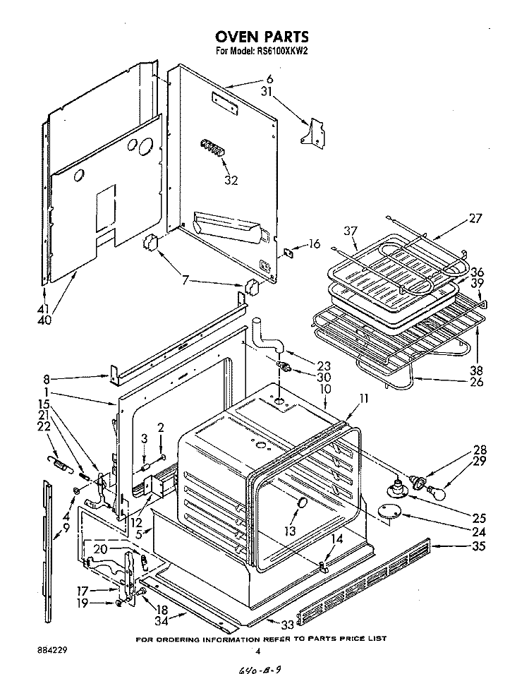 OVEN Diagram and Parts List for RS6100XKW2  Whirlpool Range