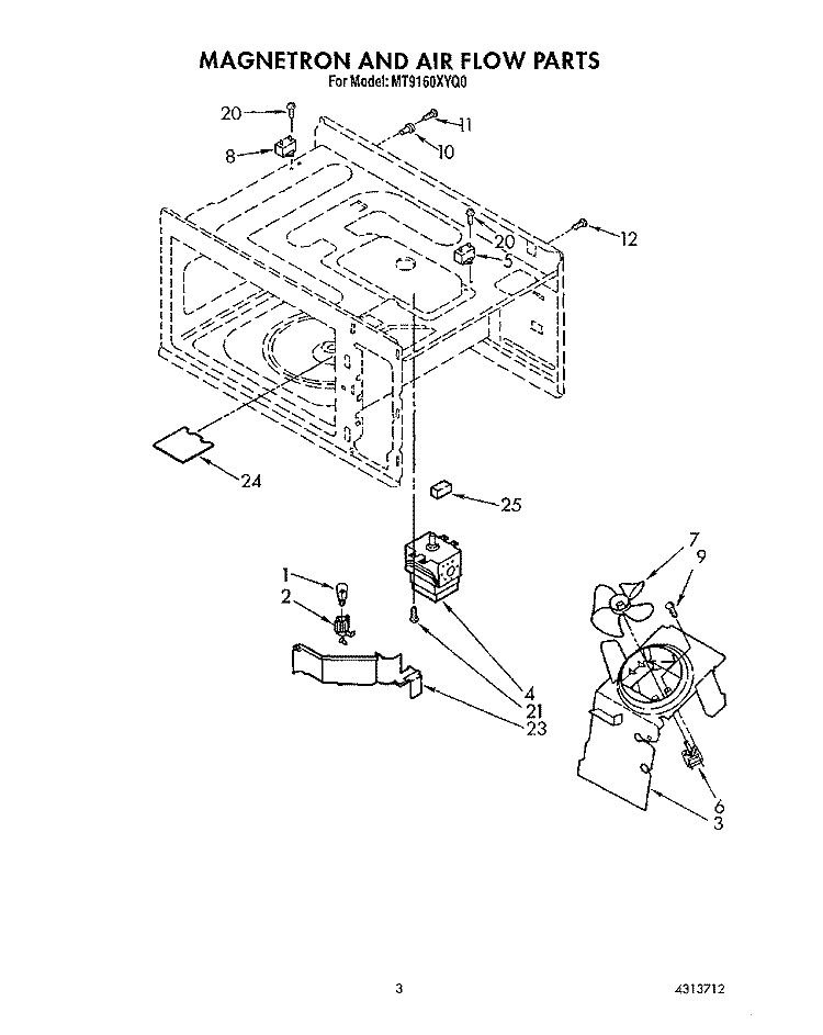 MAGNETRON AND AIRFLOW Diagram and Parts List for MT9160XYB0  Whirlpool Microwave