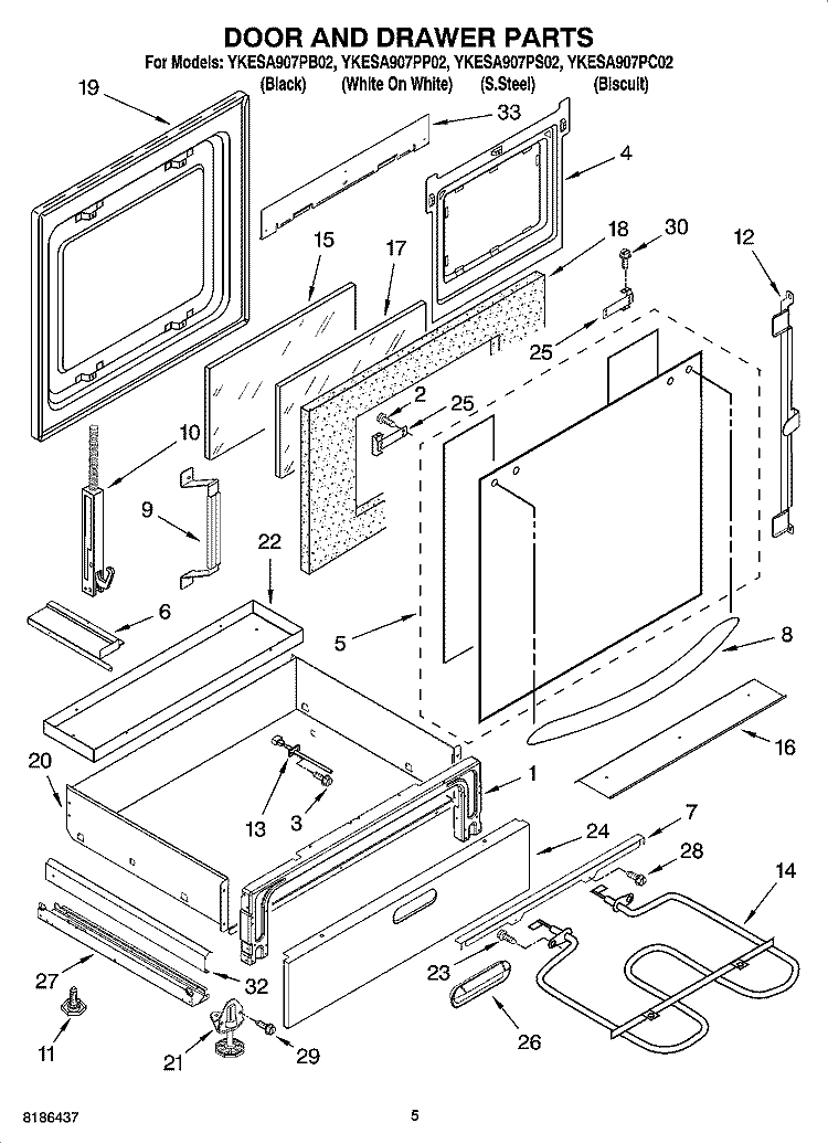 DOOR AND DRAWER PARTS Diagram and Parts List for YKESA907PS02  KitchenAid Range