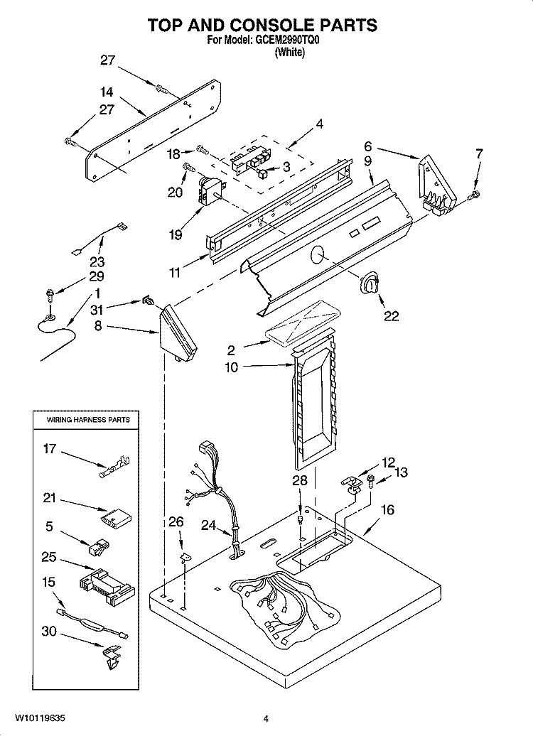 TOP AND CONSOLE PARTS Diagram and Parts List for GCEM2990TQ0  Whirlpool Dryer