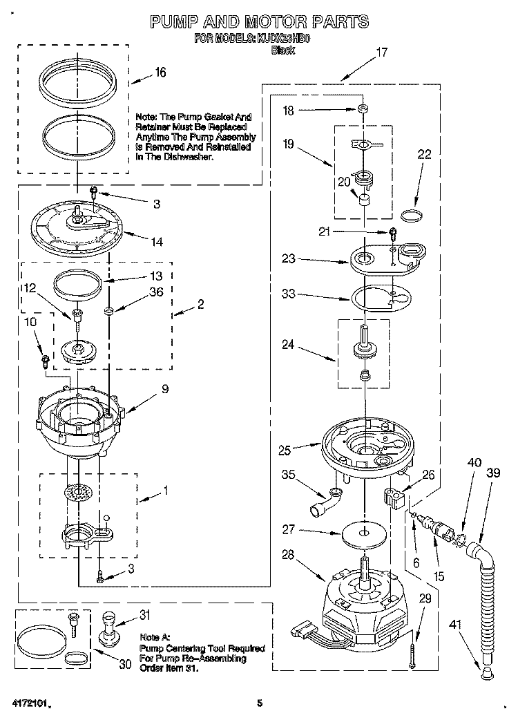 PUMP AND MOTOR Diagram and Parts List for KUDX23HB0  KitchenAid Dishwasher