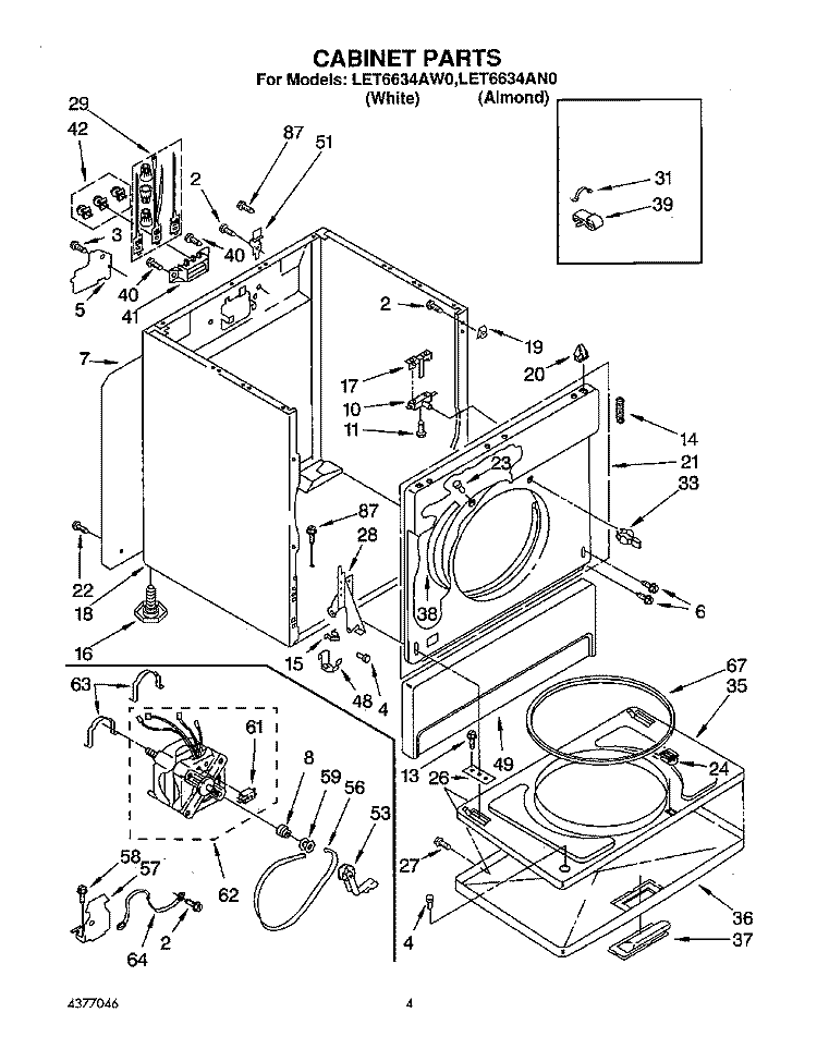 SECTION Diagram and Parts List for LET6634AN0  Whirlpool Dryer