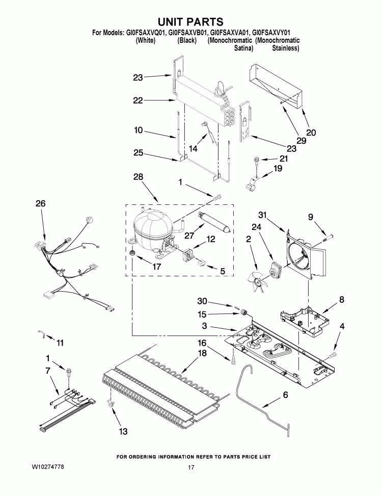 UNIT PARTS Diagram and Parts List for GI0FSAXVA01  Whirlpool Refrigerator