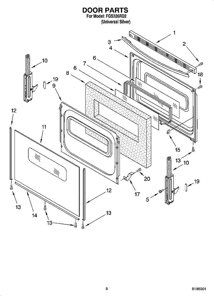 DOOR PARTS, OPTIONAL PARTS Diagram and Parts List for FGS326RD2  Roper Range