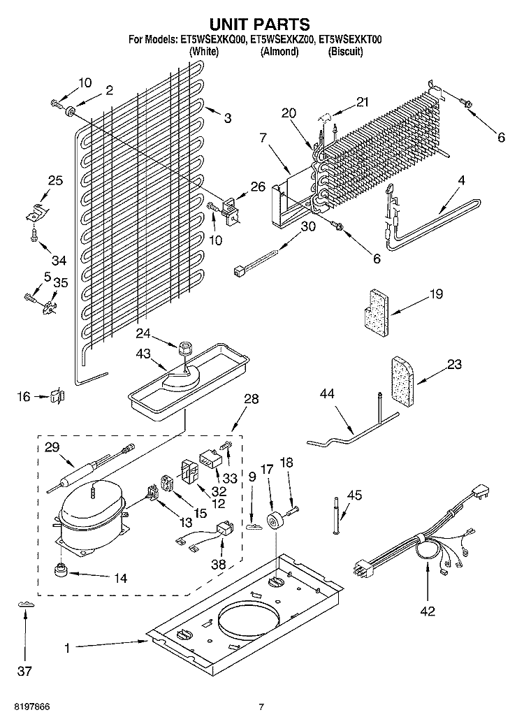 UNIT Diagram and Parts List for ET5WSEXKZ00  Whirlpool Refrigerator