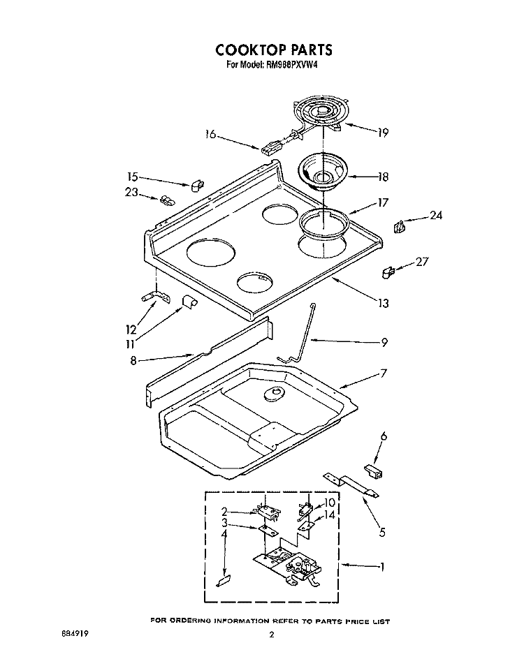 COOKTOP Diagram and Parts List for RM988PXVM4  Whirlpool Microwave Oven Combo