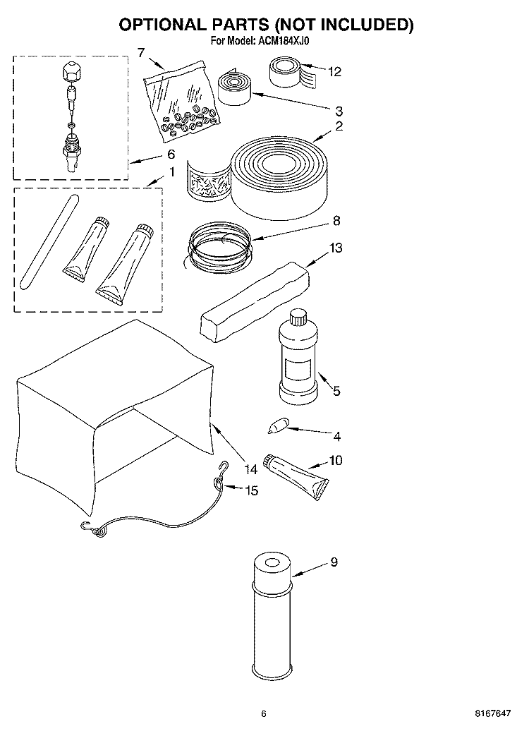 OPTIONAL Diagram and Parts List for ACM184XJ0  Whirlpool Air Conditioner