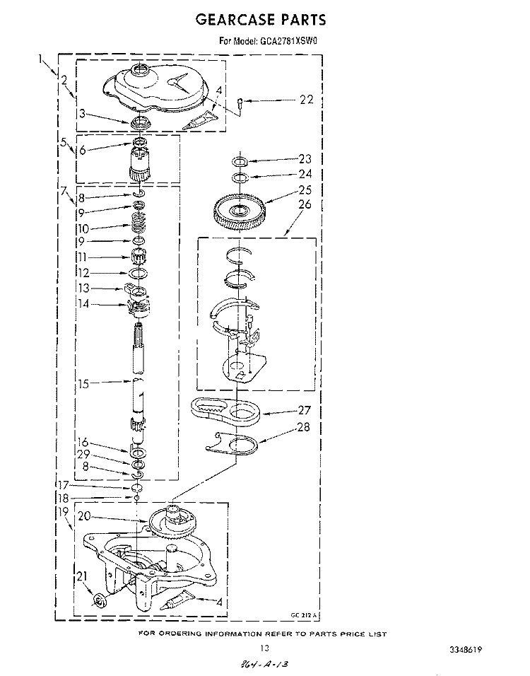 GEARCASE Diagram and Parts List for GCA2781XSW0  Whirlpool Washer