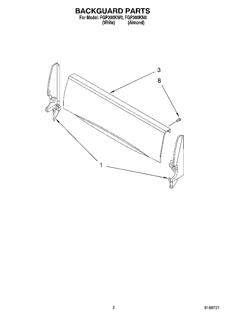 BACKGUARD Diagram and Parts List for FGP300KN0  Roper Range