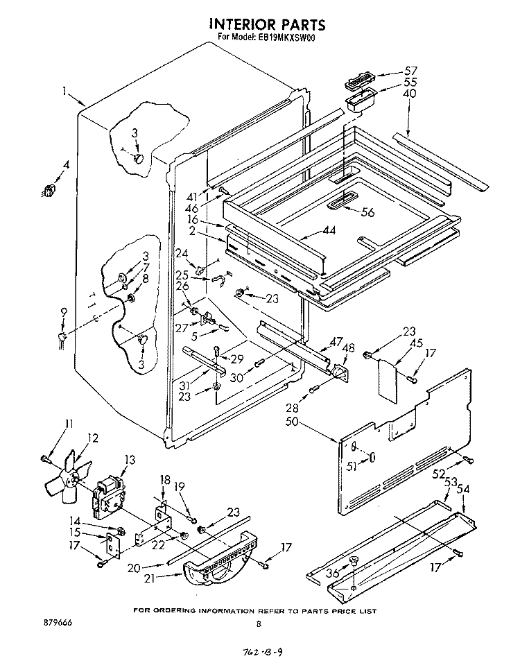 INTERIOR Diagram and Parts List for EB19MKXSW00  Whirlpool Refrigerator