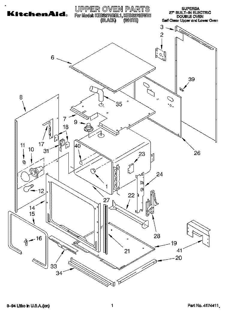 UPPER OVEN, OPTIONAL Diagram and Parts List for KEBS276BWH1  KitchenAid Wall Oven