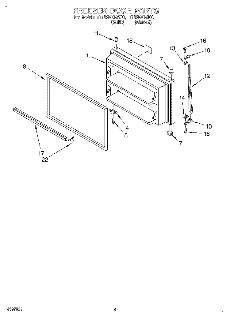 FREEZER DOOR Diagram and Parts List for TT18AKXGN00  Estate Refrigerator