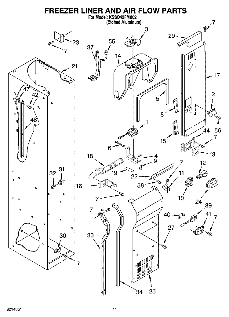 FREEZER LINER AND AIR FLOW PARTS Diagram and Parts List for KSSO42FMX02  KitchenAid Refrigerator