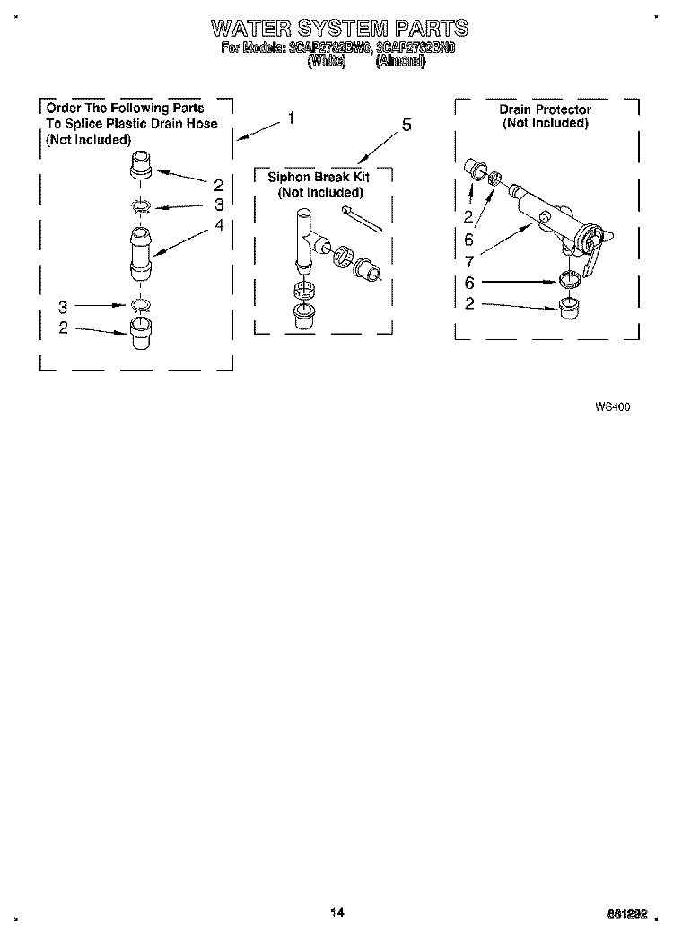 WATER SYSTEM Diagram and Parts List for 3CAP2782BN0  Whirlpool Washer