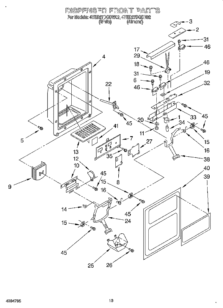 DISPENSER FRONT Diagram and Parts List for 4YED27DQDW02  Whirlpool Refrigerator