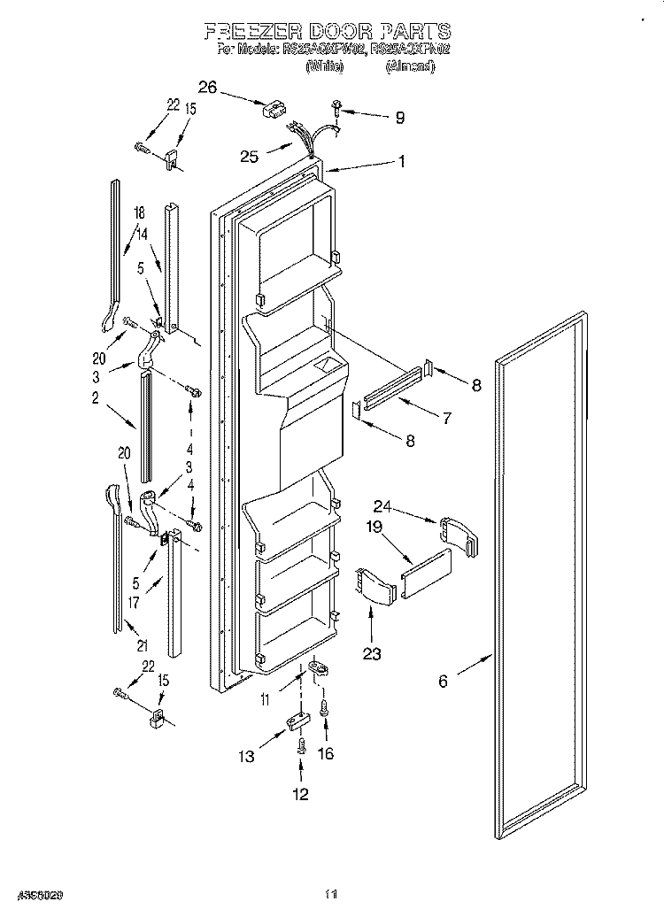 FREEZER DOOR Diagram and Parts List for RS25AQXFW02  Roper Refrigerator