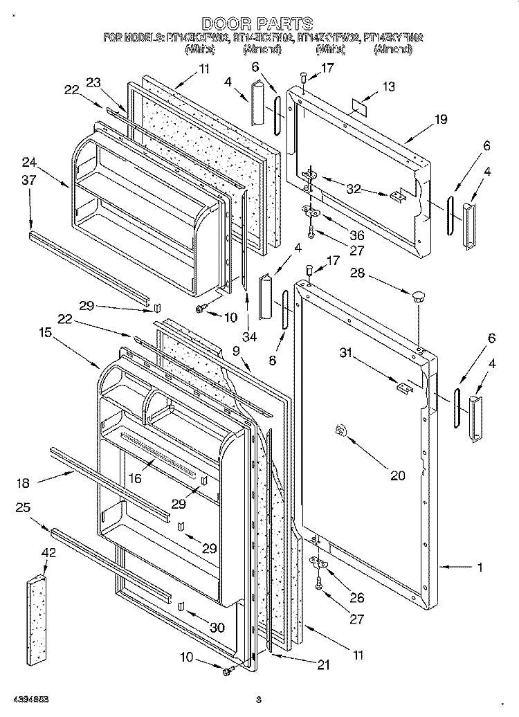 DOOR Diagram and Parts List for RT14ZKXFN02  Roper Refrigerator