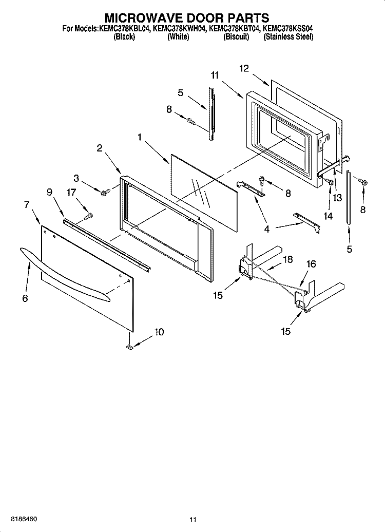 MICROWAVE DOOR PARTS, OPTIONAL PARTS Diagram and Parts List for KEMC378KBT04  KitchenAid Microwave Oven Combo
