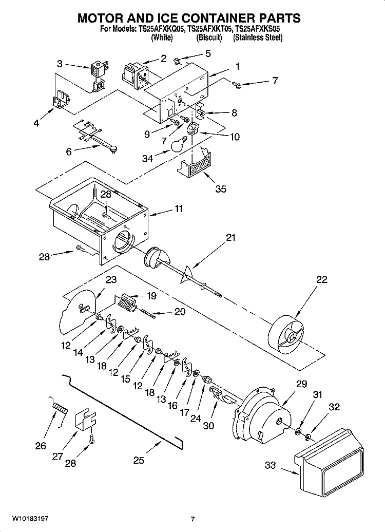 MOTOR AND ICE CONTAINER PARTS Diagram and Parts List for TS25AFXKT05  Estate Refrigerator
