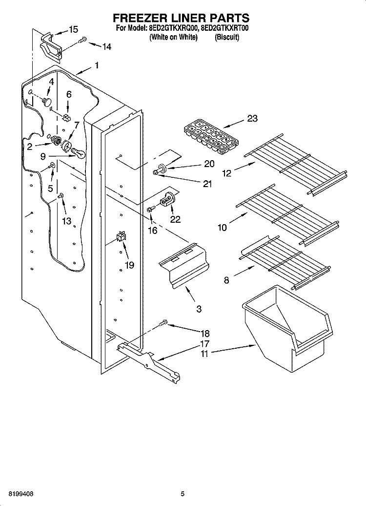 FREEZER LINER PARTS Diagram and Parts List for 8ED2GTKXRT00  Whirlpool Refrigerator