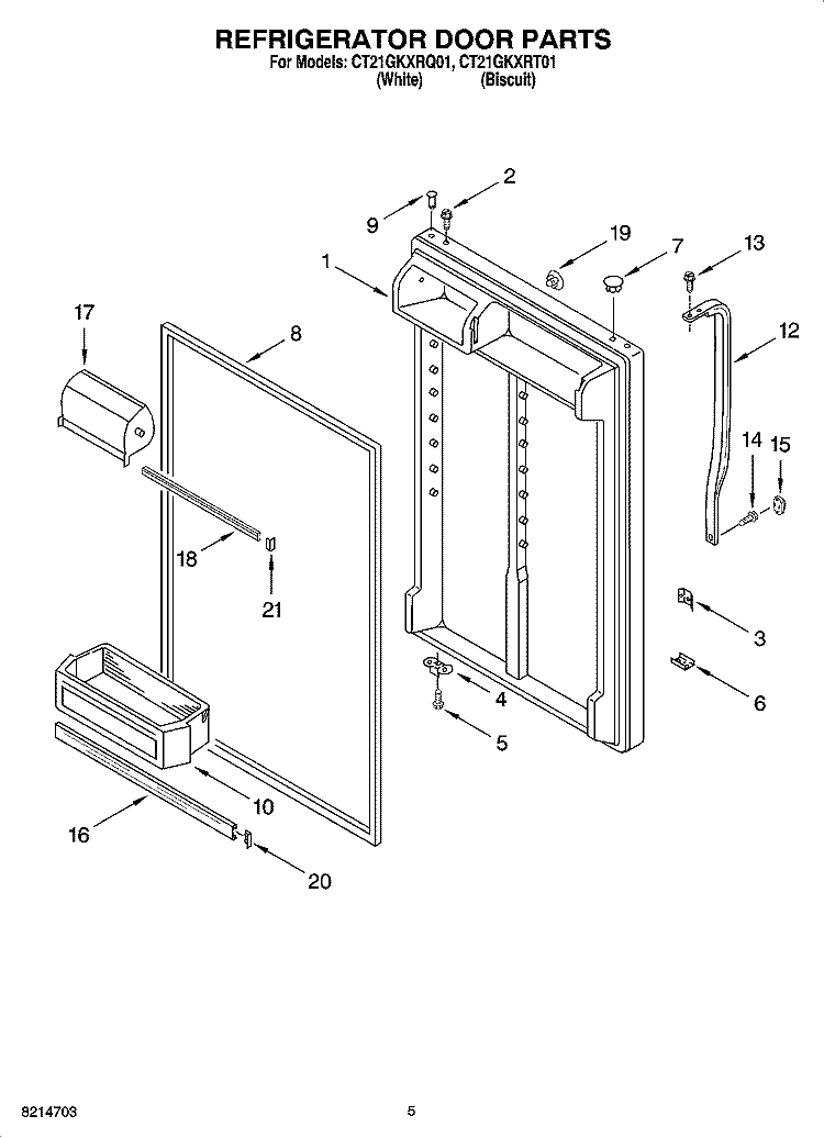 REFRIGERATOR DOOR PARTS Diagram and Parts List for CT21GKXRQ01  Crosley Refrigerator