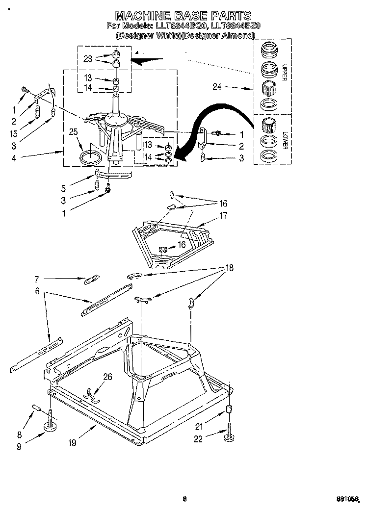 MACHINE BASE Diagram and Parts List for LLT8244BZ0  Whirlpool Washer